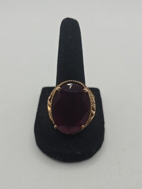 Sterling Silver Gold-Tone Women's Statement Ring with Deep Red Stone
